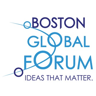 Boston Global Forum logo with stylized circular lines connecting letters, and the slogan Ideas That Matter. appearing below in purple text.